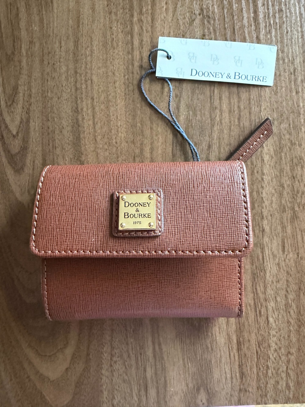 Dooney & Bourke Rosewood Textured Leather Compact Wallet with Gold Plate